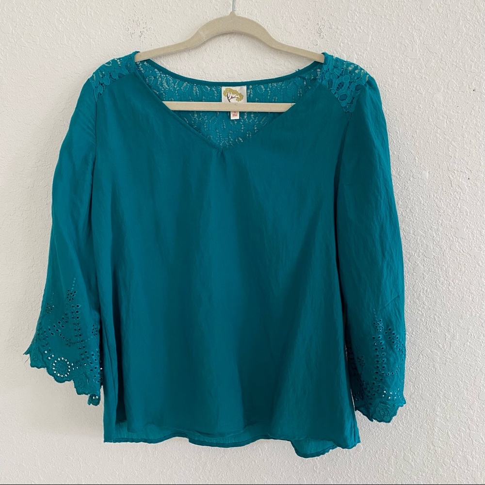 Anthropologie Fig And Flower Emerald Green Lace Blouse
